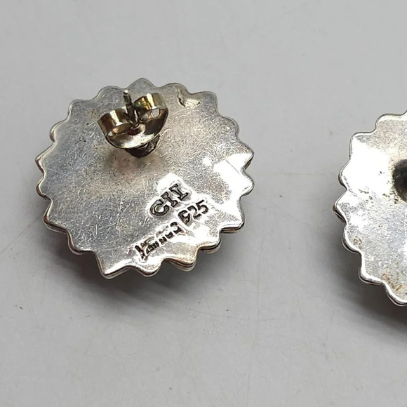 Vintage Sterling Silver CII Mexico Blue Lace Agate Sun Burst Earrings - Picture 4 of 6